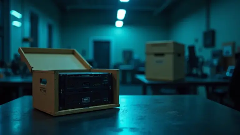 Symbolbild: ein geoeffneter Umzugskarton mit einem stilisierten Servermodul, im Hintergrund ein zweiter, bereits verschlossener Karton - Sinnbild fuer den Umzug von gemieteter zu eigener Infrastruktur